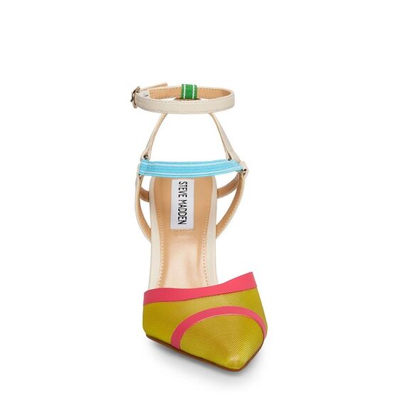 NWOT Steve Madden AFORD Yellow Multicolor Mesh Toe Stiletto Ankle Strap Heel, 7 - Picture 2 of 15